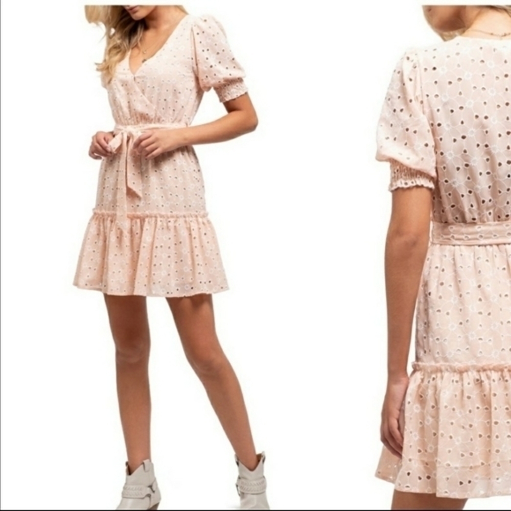 Daisies Belted Eyelet Mini Dress